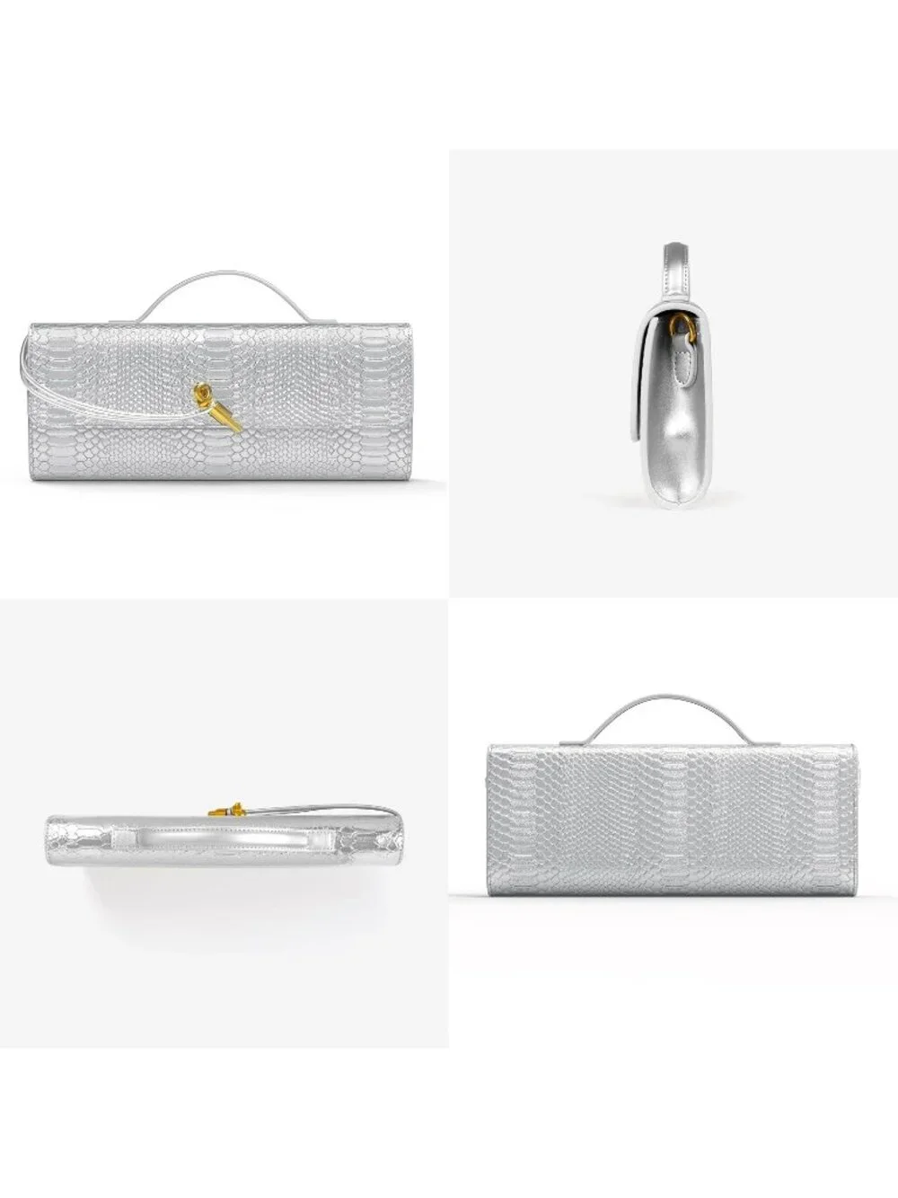 Women Silver Croco Leather Suede Woven Clutch Purse For Evening Crossbody Bag
